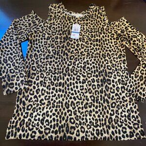 Michael Kors Womens XL Brown Cold Shoulder Cheetah Top Shirt NWT